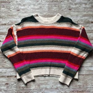 American Eagle Striped Cropped Crewneck Sweater Multicolored Size Small